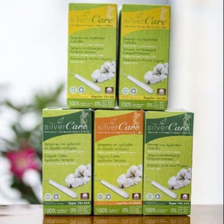 Tampon hữu cơ 3 giọt, 4 giọt có cần đẩy Silvercare Super 14 miếng
