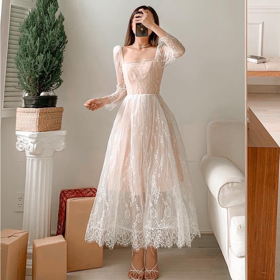 ĐẦM REN CÔNG CHÚA DÁNG DÀI HÀNG TIẾT KẾ SIU XINH PU