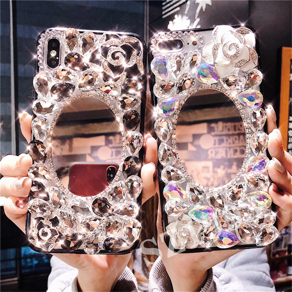 Ốp điện thoại gắn gương đính đá cho iPhone 11 Pro Max X XS XR XSMax 8 7 6 6s Plus SE 2020