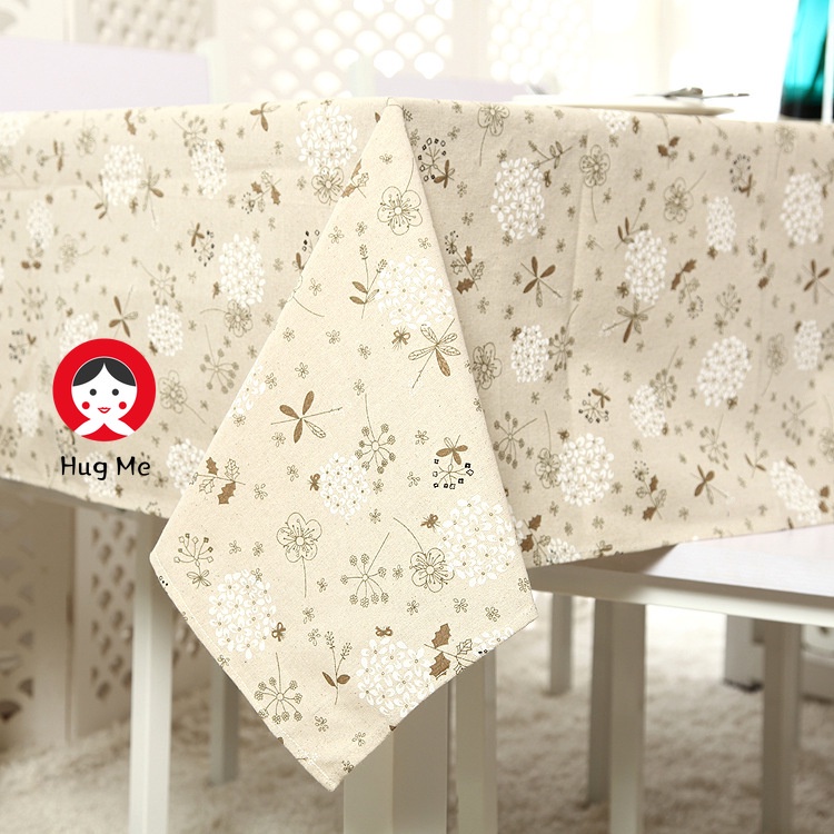 Khăn trải bàn vải cotton phối ren hoa bồ công anh màu xám hiện đại