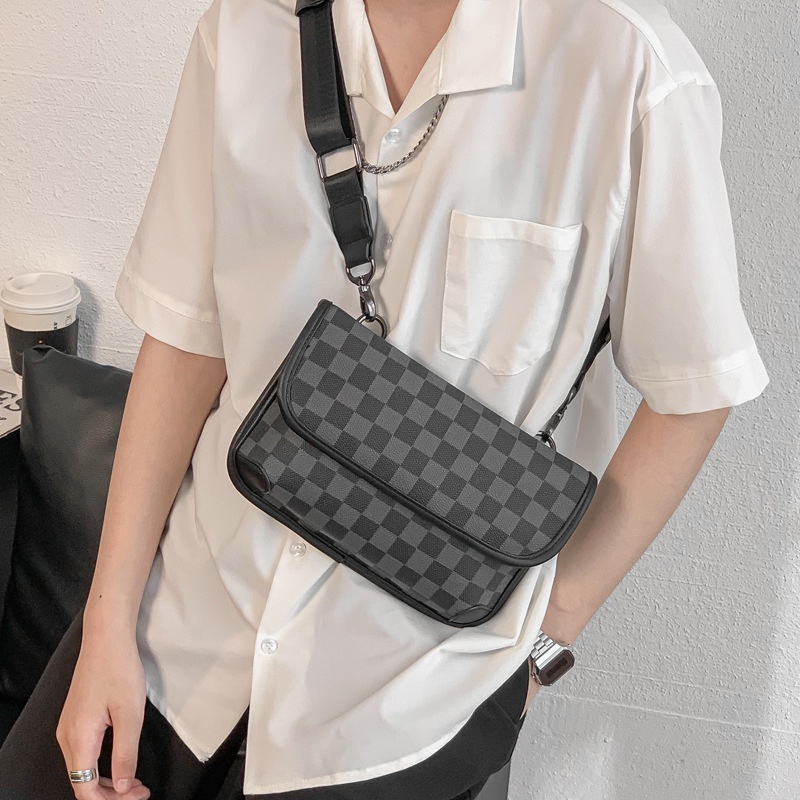 Túi Đeo Chéo Nam Mini 20141+7 Họa Tiết Kẻ Caro Phiên Bản Hàn Quốc Thời Trang Đường Phố Đựng Điện Thoại Ví Tiền Tiện Lợi