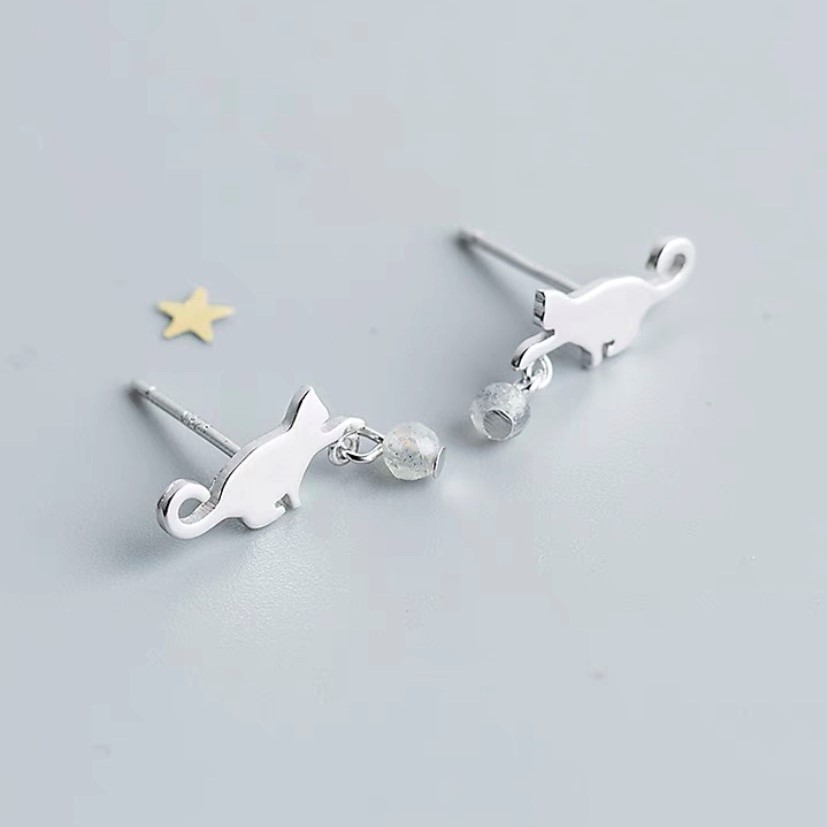 Bông Tai Nữ Bạc Ý S925 Cao Cấp Hình Con Mèo B2440 - Bảo Ngọc Jewelry