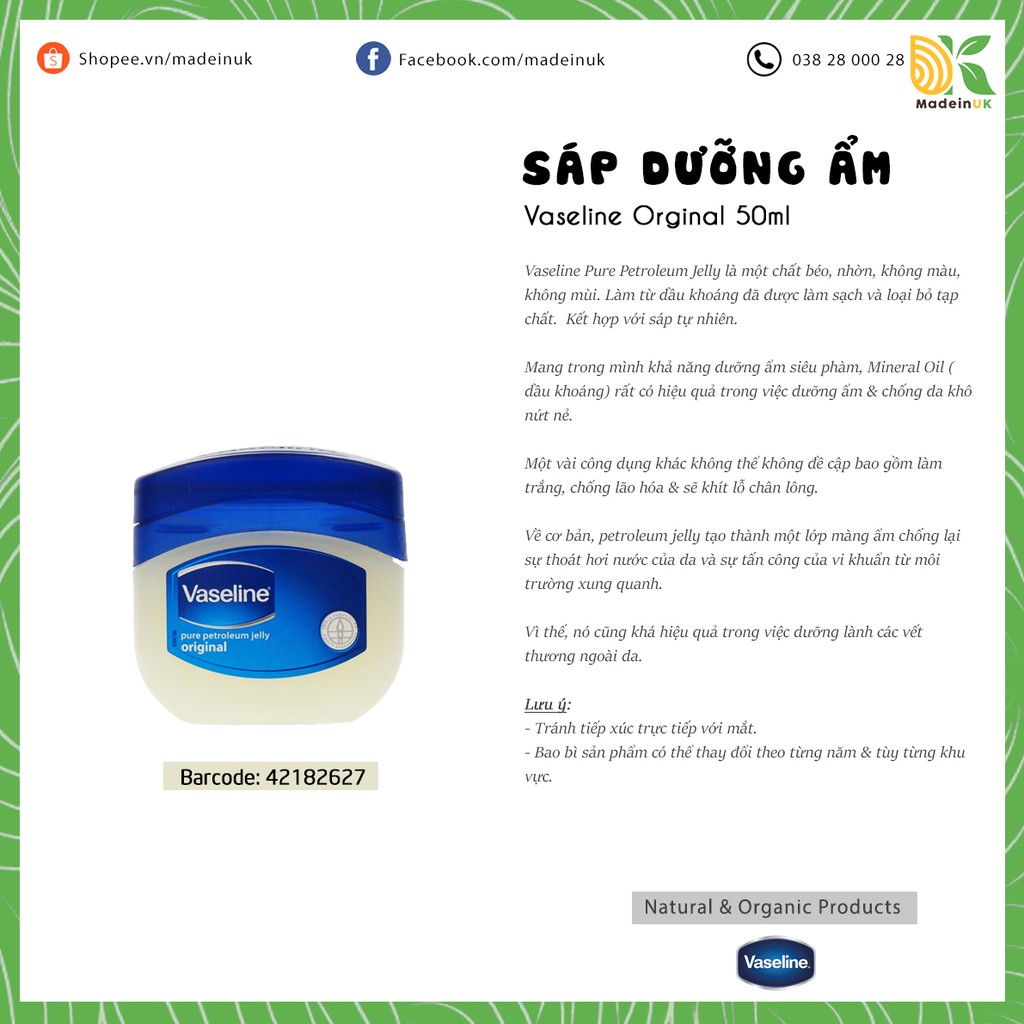 Sáp Vaseline 100% Pure Petroleum Jelly ( Bill Anh) - Sáp Dưỡng Đa Năng