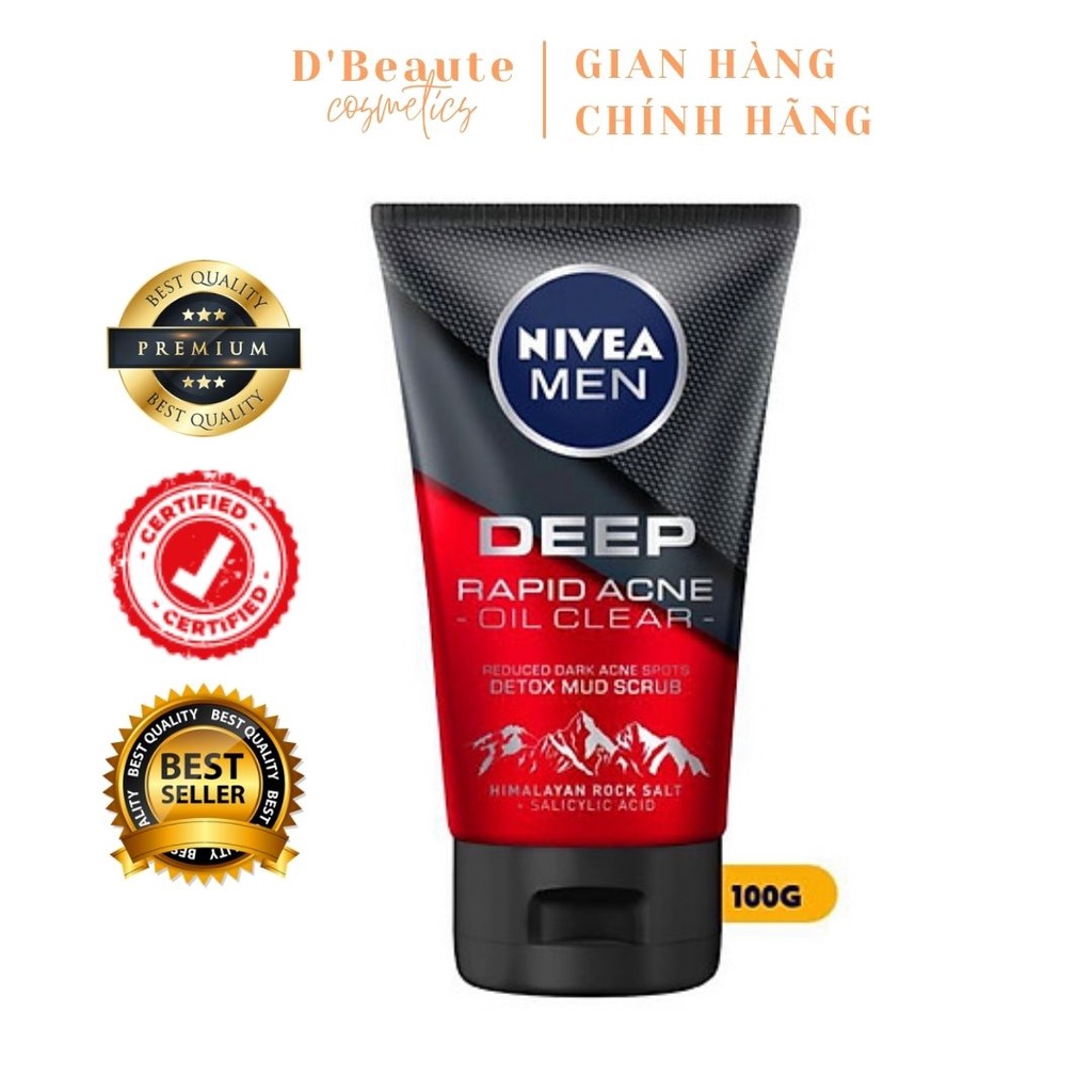 Sữa rửa mặt làm sạch NIVEA MEN Deep Rapid Acne Oil Clear 100g - Đức Chính Hãng