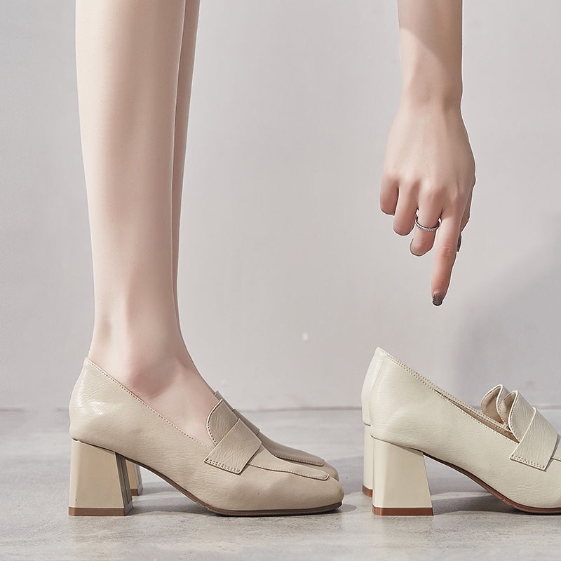 Giày Cao Gót 6cm Mũi Vuông Chất Liệu Da Mềm Thời Trang Cho Nữ