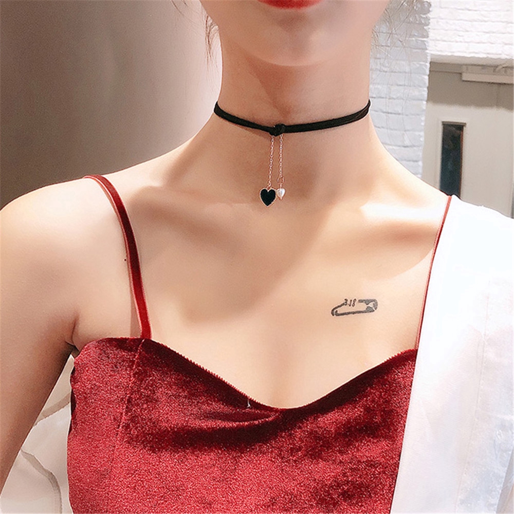 Dây Chuyền Choker Mặt Hình Trái Tim Thời Trang Cho Nữ