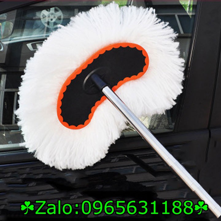 Chổi lau rửa xe ô tô cán dài 128cm lông mềm - rửa đa năng, rửa nhà, rửa xe ( TRẮNG )