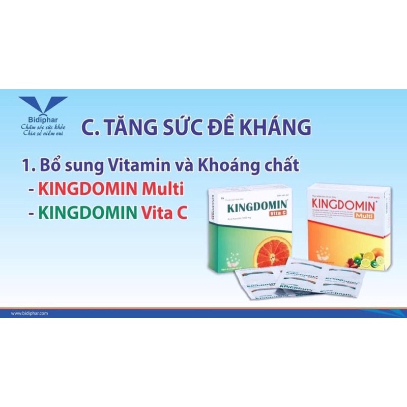 (Tăng đề kháng) KINGDOMIN MULTI và KINGDOMIN VITAC 1000mg viên sủi vị Cam