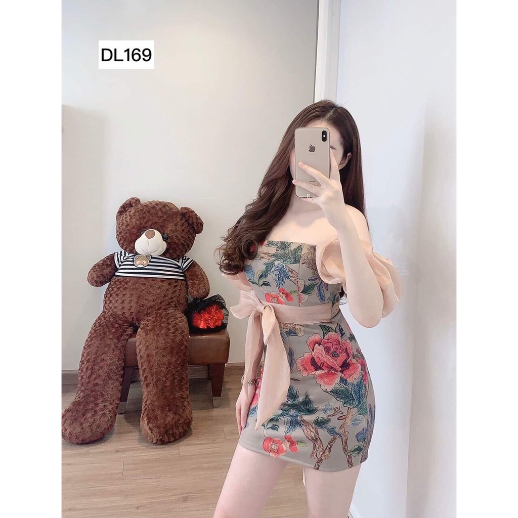 ĐẦM NỮ ÔM BODY HỌA TIẾT PHỐI NƠ EO THỜI TRANG NỮ MEDUSA HTN70