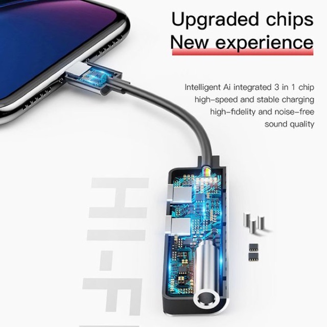 Bộ chia 3 cổng Lightning sang 2 Lightning + 1 Audio AUX 3.5mm Baseus L52 cho iPhone/ iPad.Sạc+game+nghe nhạc, gọi điện