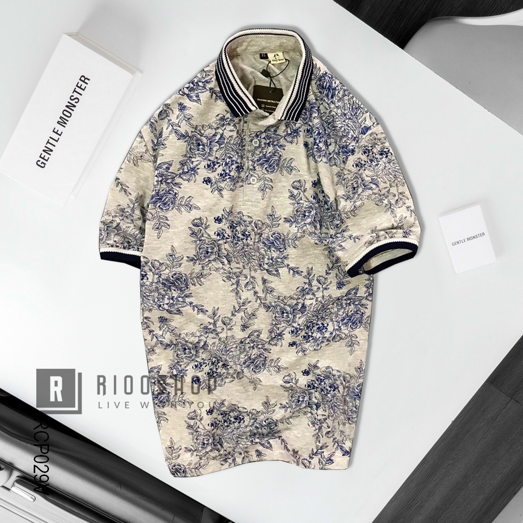 Áo thun nam trung niên có cổ hoa mẫu đơn cao cấp RCP029 - áo phông nam form rộng đẹp Riooshop