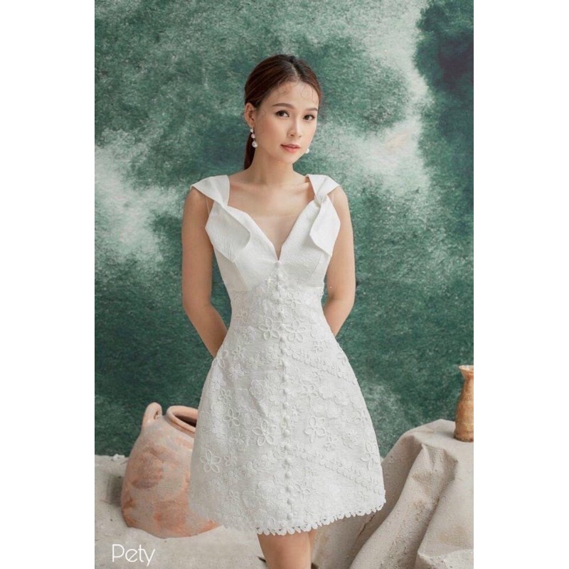 Đầm suông trắng Ren 3D cao cấp dự tiệc siêu sang - MN47 - Đầm Váy Mina