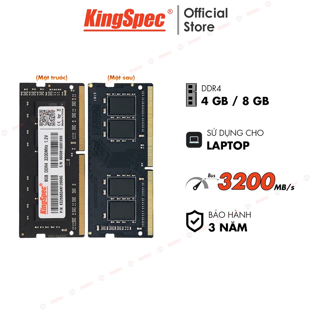 [Mã BMBAU300 giảm 10% đơn 499K] RAM Laptop KingSpec 4GB / 8GB DDR4 3200MHz | KSN Series Hàng Chính Hãng