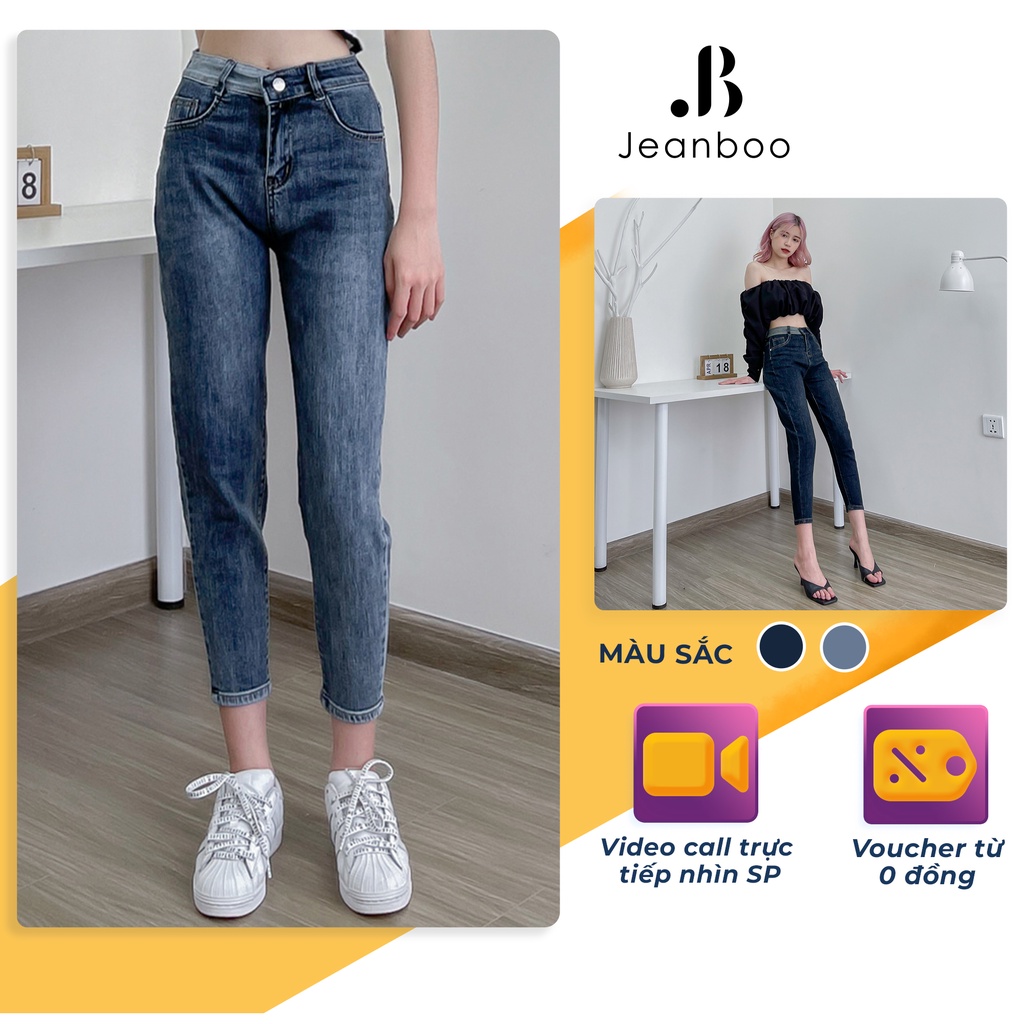 Quần Jean nữ lửng ulzzang baggy cạp trễ LBT01, quần bò nữ co giãn 4 chiều VNXK - JEANBOO