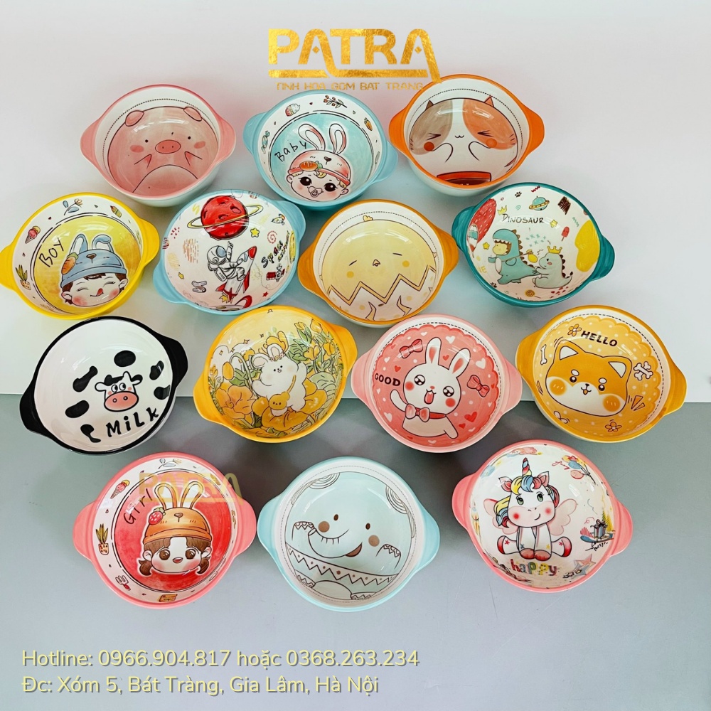 Bát ăn dặm cho bé có quai cầm dung tích 200 - 330ml hình thú đáng yêu, đồ dùng ăn dặm kiểu nhật cho bé