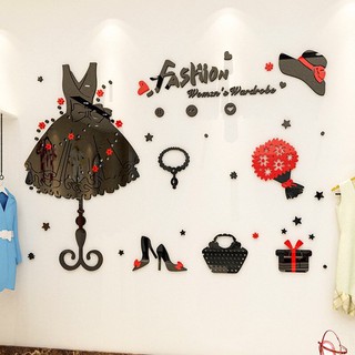 Tranh dán tường mica đồ phụ kiện trang trí shop quần áo, tiệm phụ kiện, shop thời trang và tiệm áo cưới