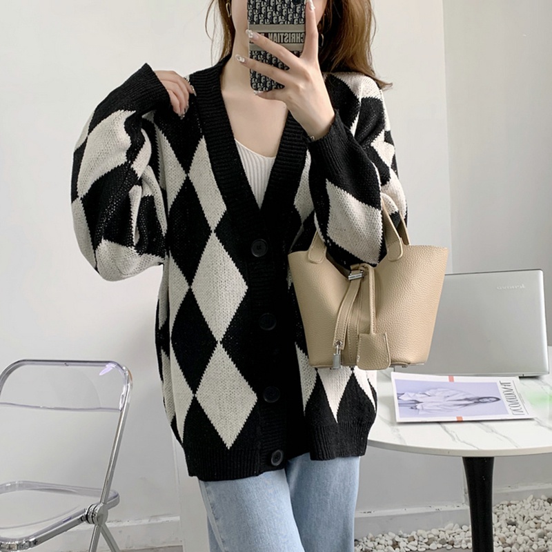 SUXI Áo Khoác Cardigan Dệt Kim Tay Dài Dáng Rộng Cổ Chữ V Thiết Kế Mới Đơn Giản