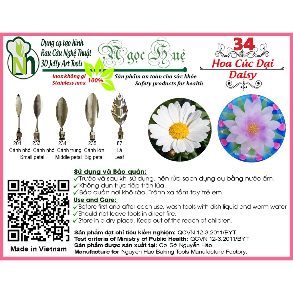 Dụng cụ làm thạch rau câu 3D Ngọc Huệ (bộ 5 kim số 34 - hoa cúc dại)