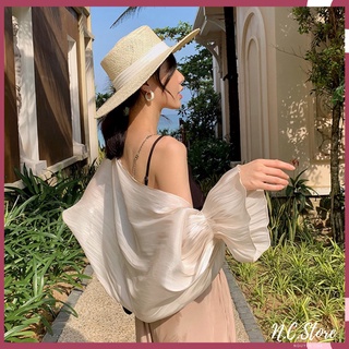  Áo Khoác Cardigan Kiểu Khăn Lụa Óng Tay Bồng Cao Cấp 
