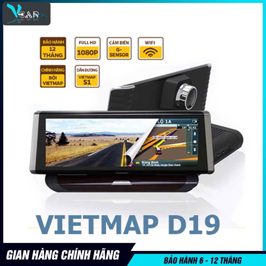 Camera Hành Trình VietMap D19 Quay 2 Mắt Trước & Sau - Dẫn Đường - Camera Sau Kiêm Lùi. Phần mềm dẫn đường VietMap S1