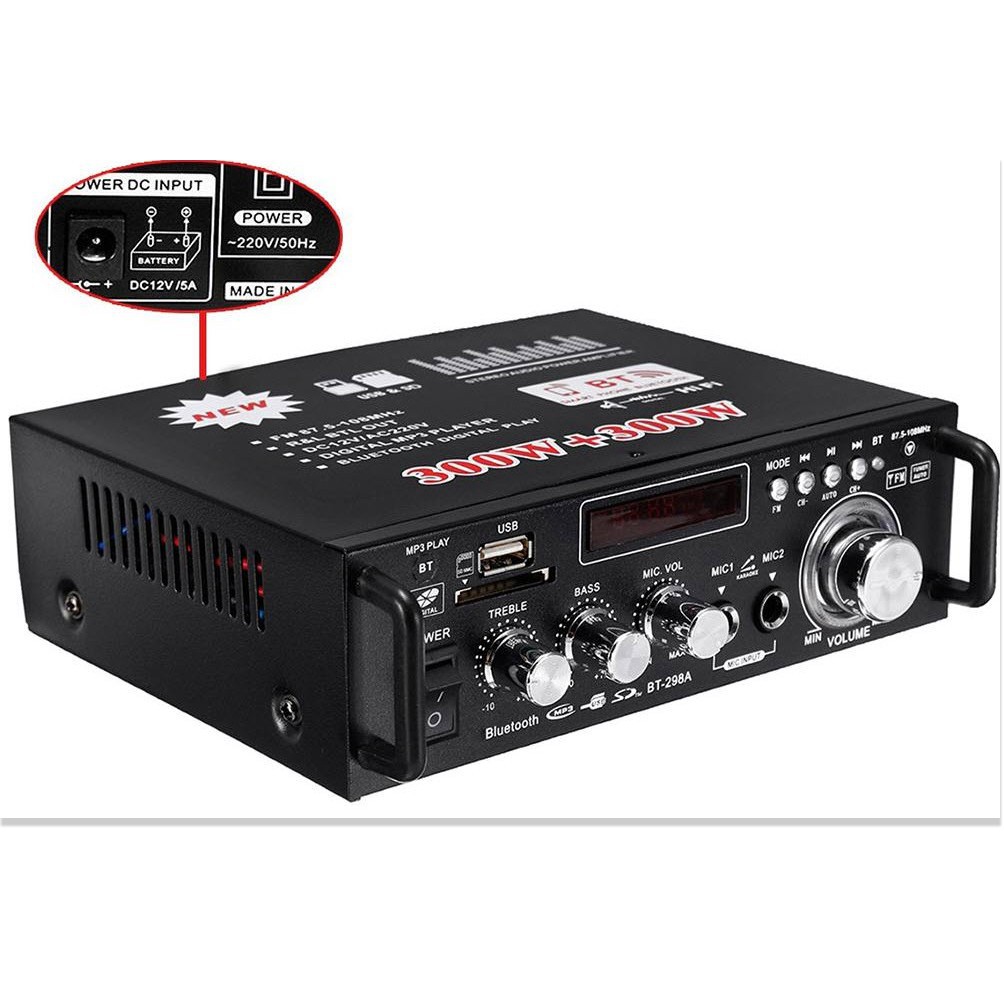 12V 220V BT-298A 2CH LCD Display Digital HIFI Audio Stereo Power Amplifier Bluetooth FM Radio Car Home 600W-Cao Cấp Loại