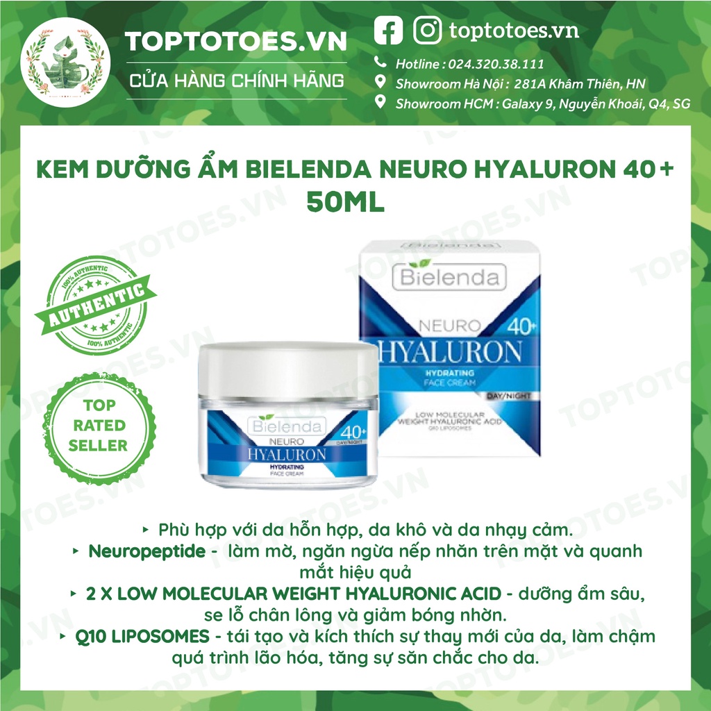 Kem dưỡng ẩm Bielenda Neuro Hyaluron Moisturizing Anti Wrinkle Cream Concentrate 40+ Day Night dưỡng ẩm và trẻ hóa da