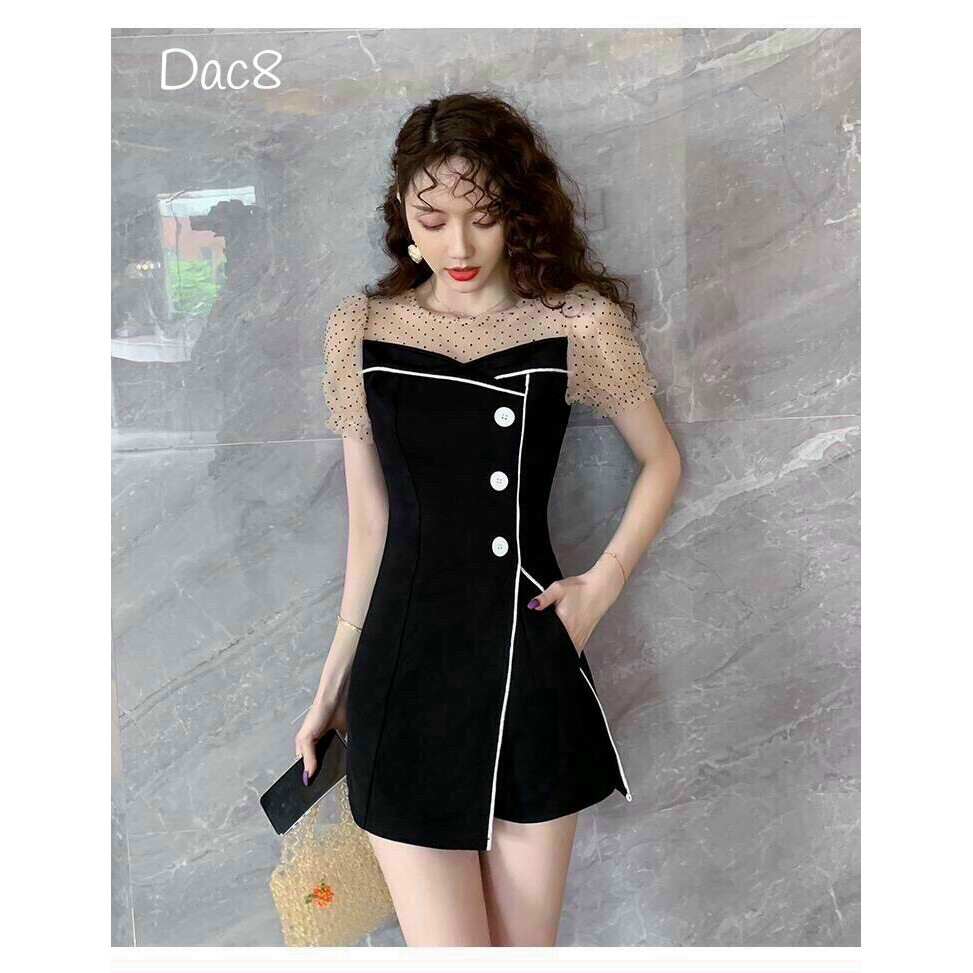 Đầm tay lưới viền trắng xinh xắn