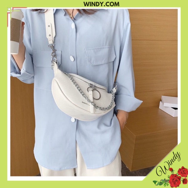 Túi bao tử đeo bụng- túi đeo bụng viền xích có dây đeo chéo cực hót