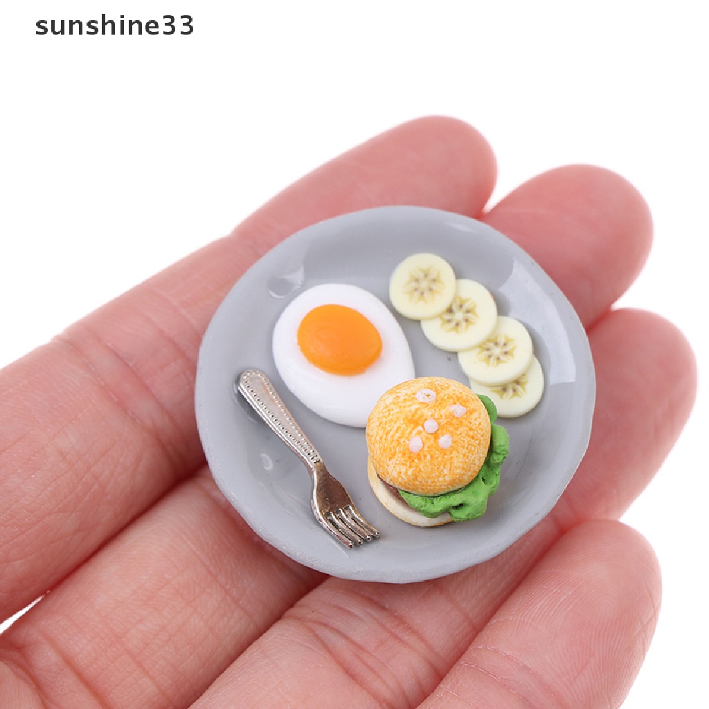 SU 1:12 Dollhouse Miniature Breakfast HamBurger Egg Dish Kitchen Food Accessories n