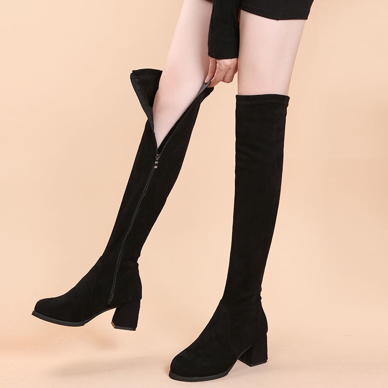 Giày Boot Cao Gót Cổ Cao Qua Gối Dáng Ôm Có Khóa Kéo Thời Trang Mùa Thu Mới Cho Nữ