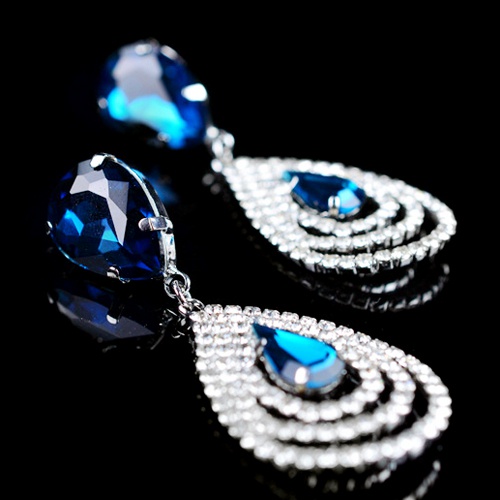 Cặp khuyên tai hình giọt nước nhiều lớp đính đá quý nhân tạo lấp lánh sang trọng