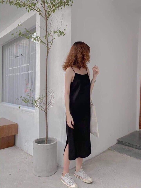 Đầm 2 dây nữ dáng suông chất đũi lụa hàng đổ shop