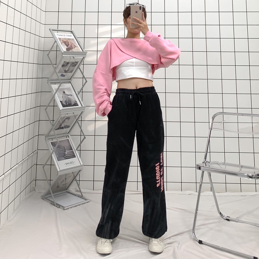 Áo Croptop Dài Tay Dáng Rộng Đắp Chéo SONA Phong Cách Hàn Quốc (Tặng Kèm Bra) - Tuni Store