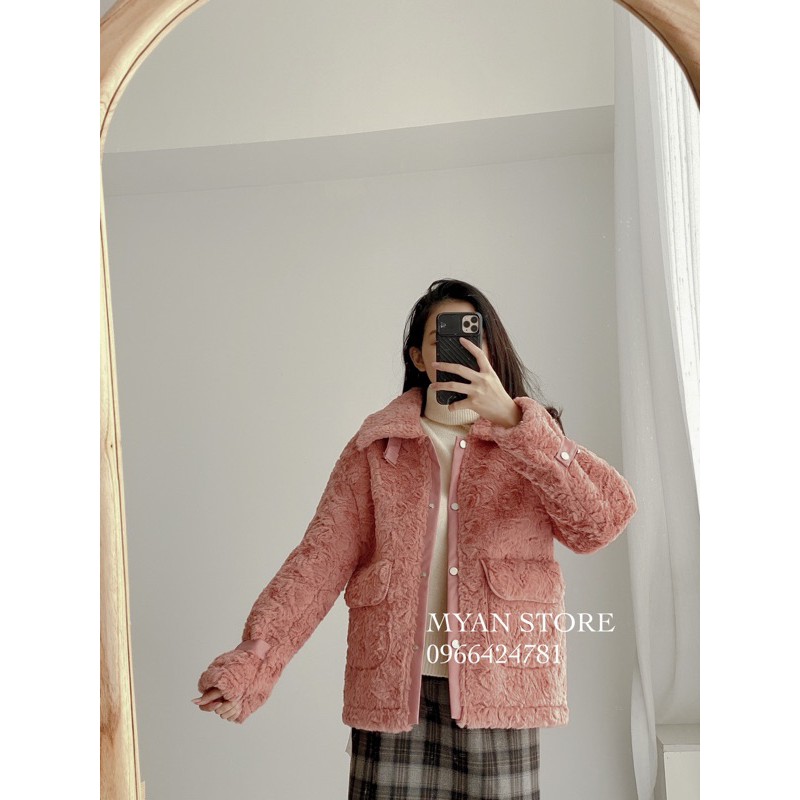khoác lông cừu viền da A122043