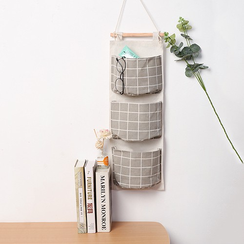 HCM - Bộ túi 3 ngăn treo tường kiểu Nhật họa tiết caro