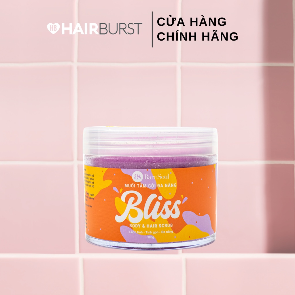 [HB GIFT] Muối tắm gội đa năng BareSoul Bliss Hair &amp; Body Scrub 300gr (Hairburst)