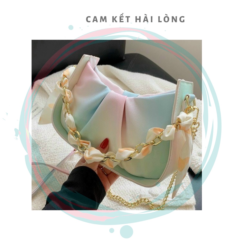 TÚI CẦU VỒNG - Túi xách nữ đeo chéo, kẹp nách phối khăn T06 (Kèm ảnh thật)