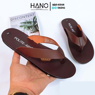 HANO - Dép tông kẹp nam da thật đế cao su cao cấp êm chân
