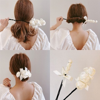 Dây buộc tóc hình bông hoa thắt nơ ba chiều bằng satin 