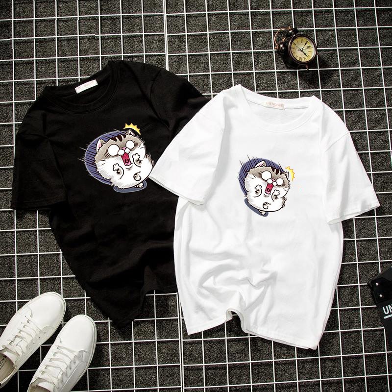 Áo thun unisex form rộng in mèo bụng bự chibi dễ thương vải dày mịn 2019T1116