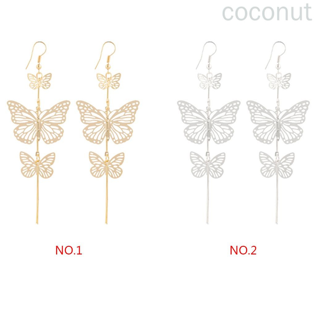 Đôi khuyên tai thả rũ trang trí bươm bướm tua rua rỗng dáng dài thời trang tiệc cưới quyến rũ dành cho nữ