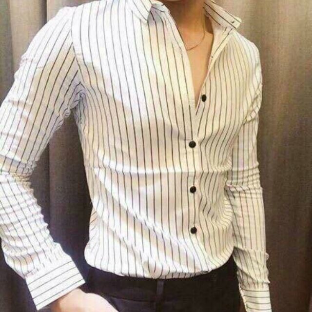 Sơ mi nam trắng kẻ hàn quốc