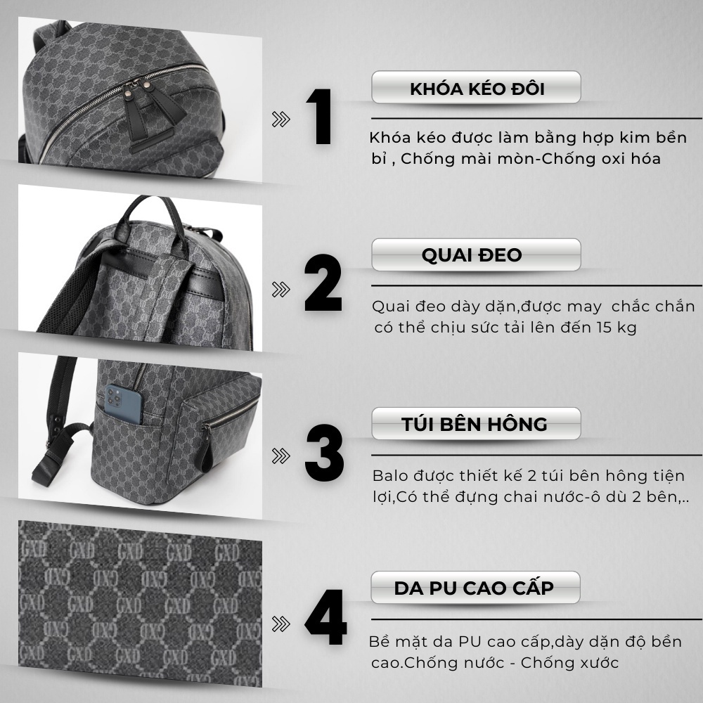 Balo da thời trang nam nữ ,Da PU Cao Cấp, Ba lô đựng Laptop -Chống thấm nước, Kiểu dáng trẻ trung, cá tính - MiMiBox