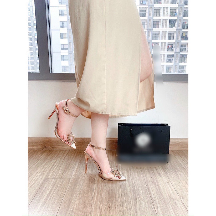 Sandal mũi nhọn ánh kim đính kim sa long lanh siêu xinh Hàng fullbox bill túi giấy