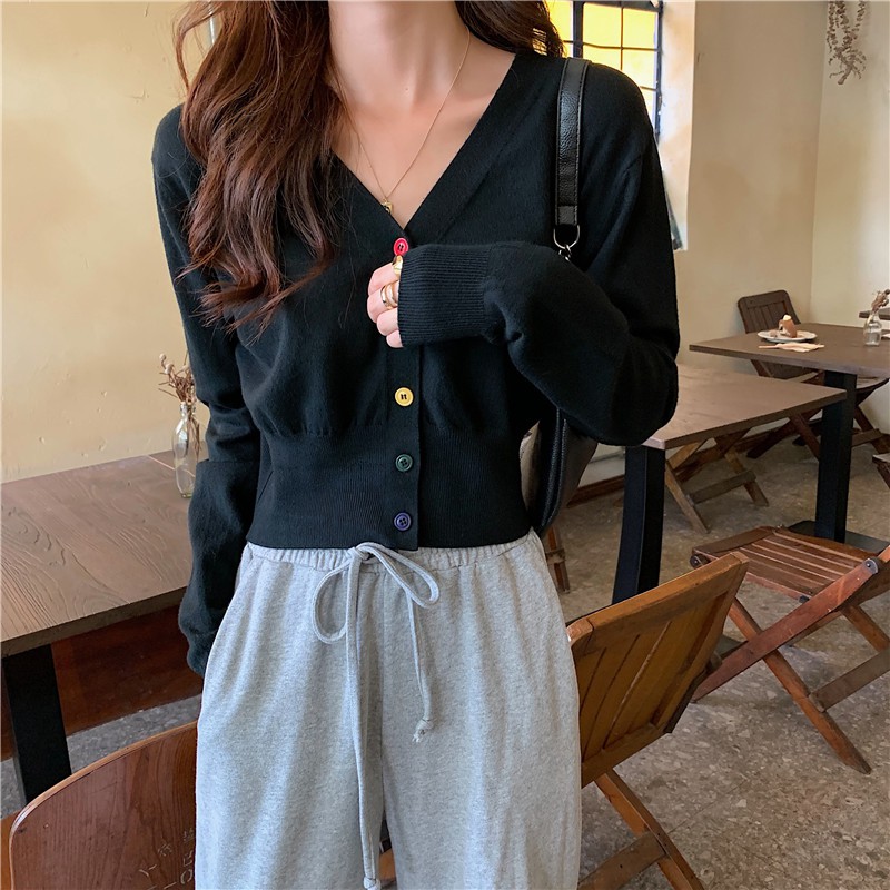 Áo cardigan len nút màu cổ chữ V tay dài freesize phong cách Hàn Quốc trẻ trung cho nữ hàng Quảng Châu | BigBuy360 - bigbuy360.vn
