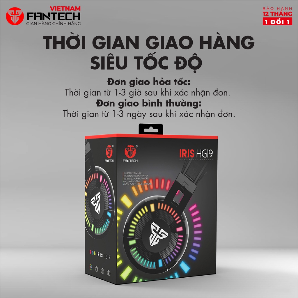 Tai Nghe Gaming Chụp Tai FANTECH HG19 IRIS LED RGB Jack 3.5mm Kèm Jack Nguồn LED USB 2.0 Mic Chống Ồn -  Hàng Chính Hãng