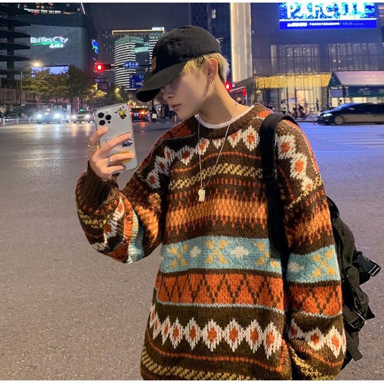 Áo sweater len nam dệt kim form rộng họa tiết phong cách ulzzang Hàn Quốc Áo len sweater nam nữ oversize unisex học sinh