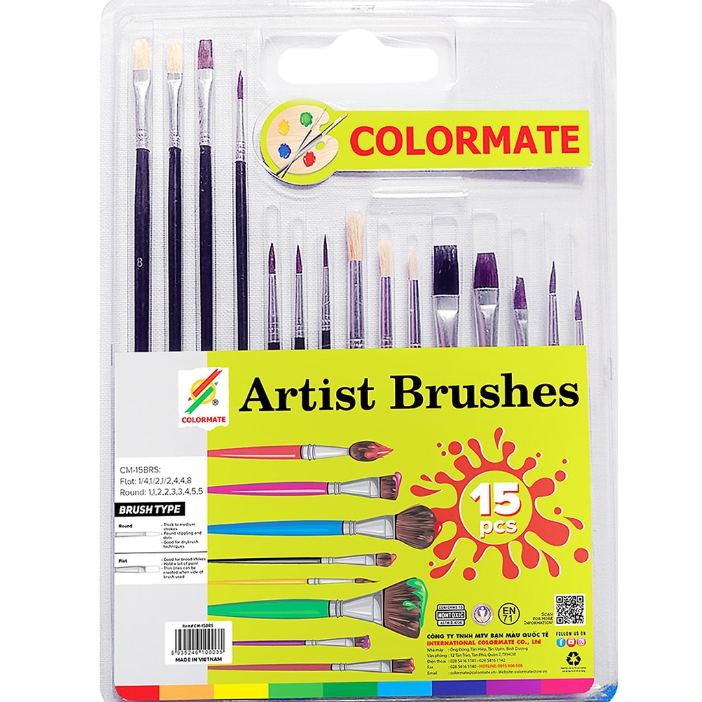 Cọ Vẽ Lông Nhân Tạo Colormate bộ 15 cây  - COLORMATE