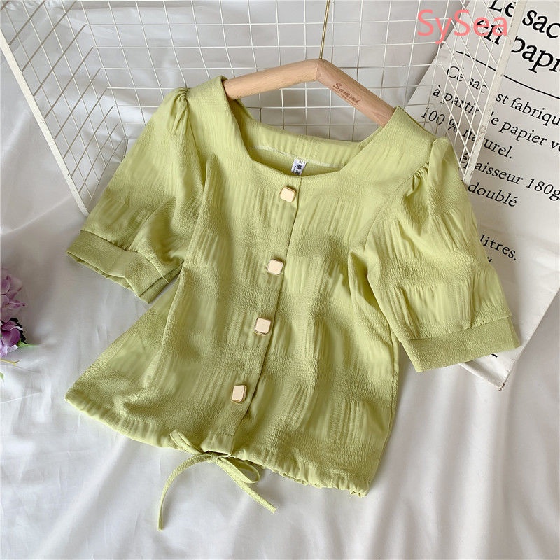 Áo Voan Cổ Vuông Thời Trang Mùa Hè Pháp Ngọt Ngào Cho Nữ