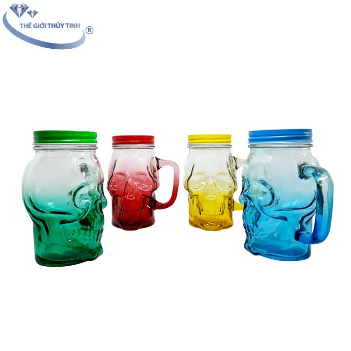 Ly Quai Thủy Tinh Đầu Lâu Đầu Sọ 450ml Nhiều Màu